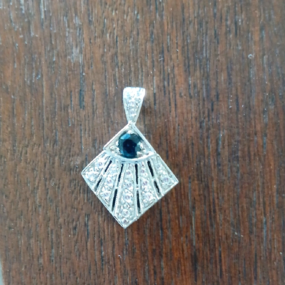 14 Karat White Gold Sapphire Zirconia Pendant